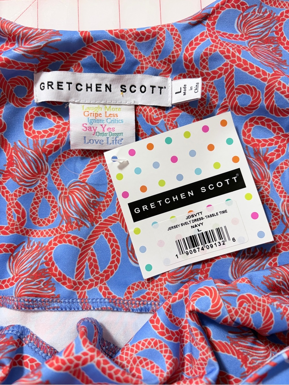 Gretchen Scott Designs Blue & Red Rope-Print Ruffle Slip Dress - Picture 5 of 5